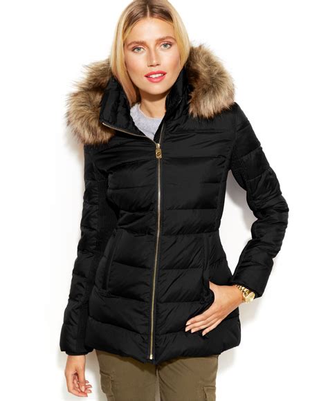 michael michael kors faux-fur trim hooded down coat|faux fur trim puffer coat.